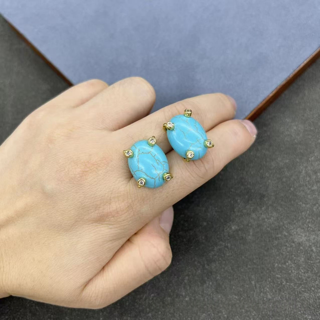 Natural Crystal Turquoise Claw Stud Earrings For Women Vera Lux