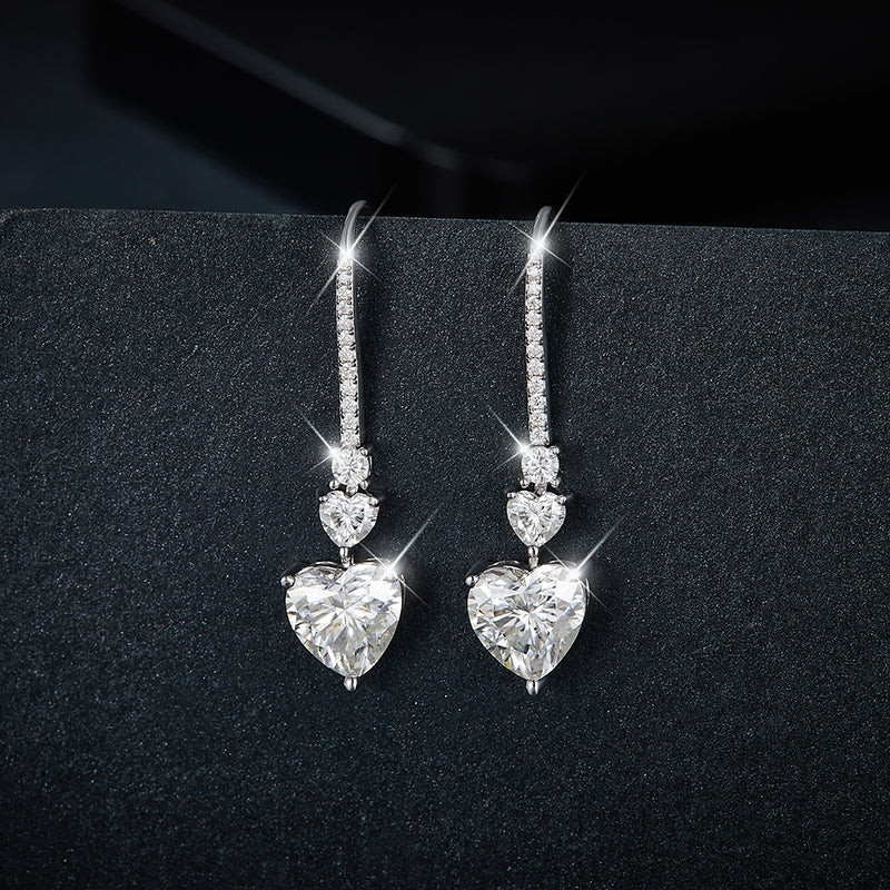 S925 Sterling Silver Heart Shaped Moissanite Dangle Earrings  Platinum Plated Hook Earrings With GRA Certificate Elegant Jewelry Gift Box Set For Women Vera Lux