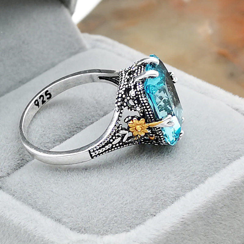 Sapphire-blue Topaz Ring With Gold Plating Vera Lux