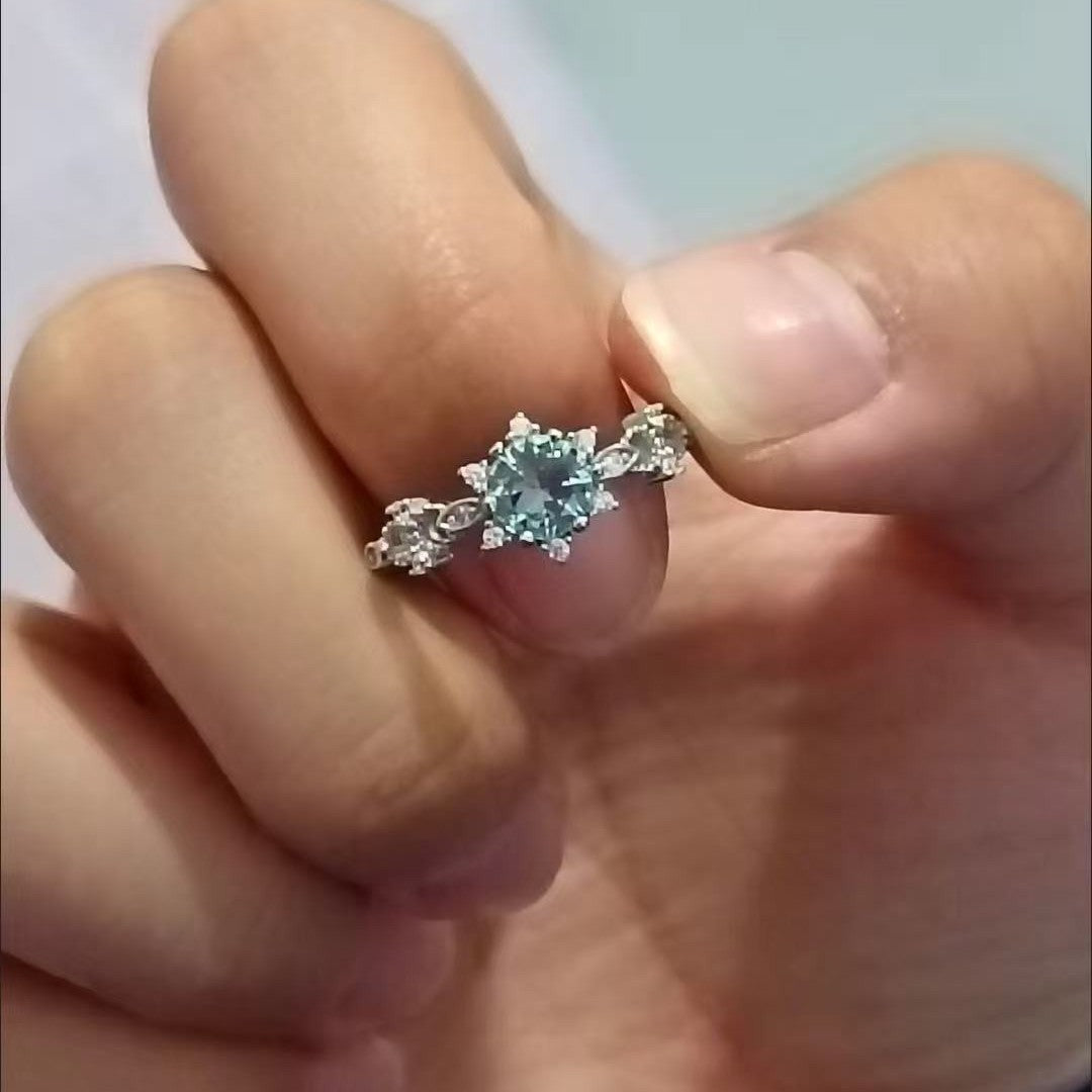 Blue Zircon Snowflake Ring, Aquamarine CZ Engagement Ring For Women Vera Lux