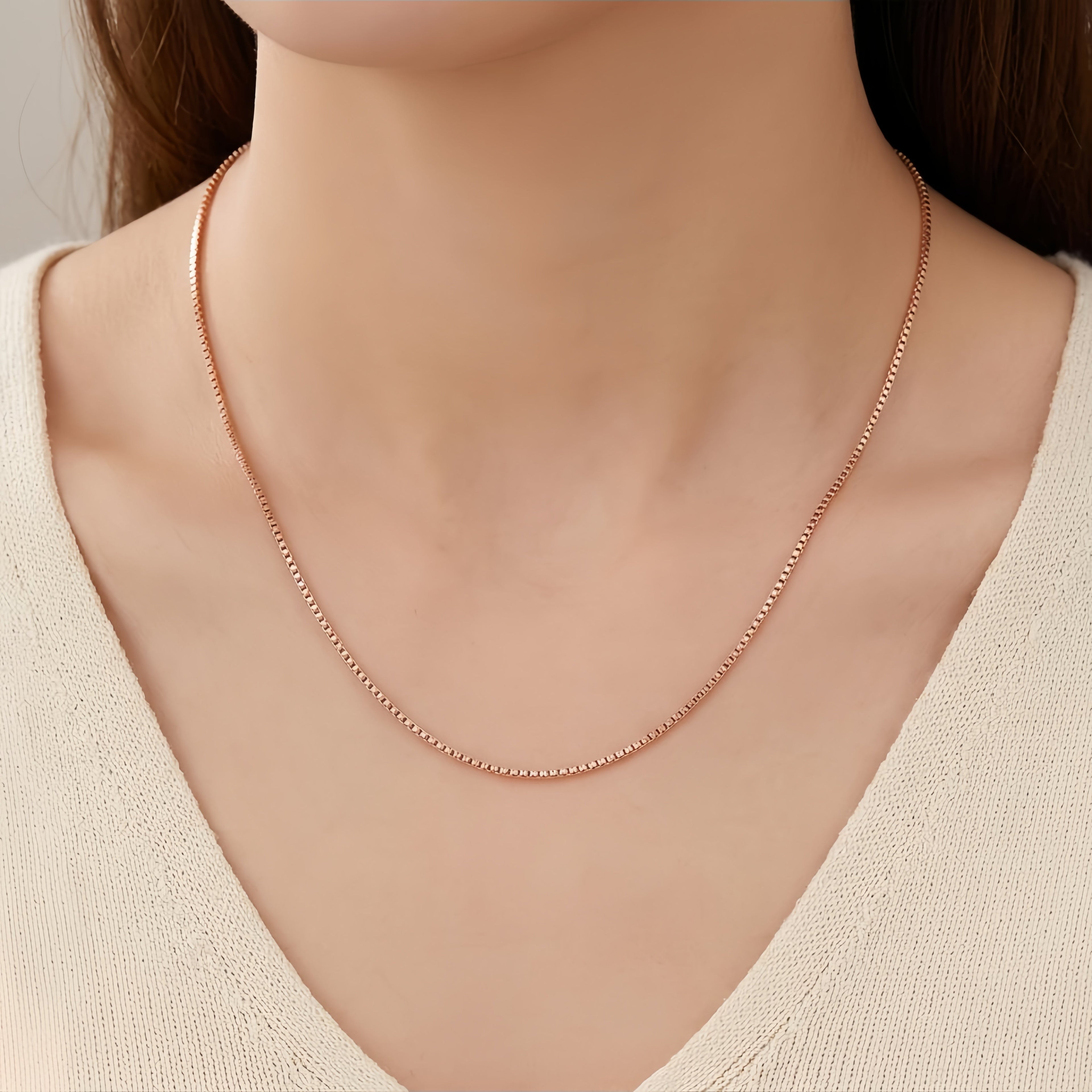 925 Sterling Silver Elegant Rose Gold Box Chain Necklace - Italian Craftsmanship Sterling  S Vera Lux