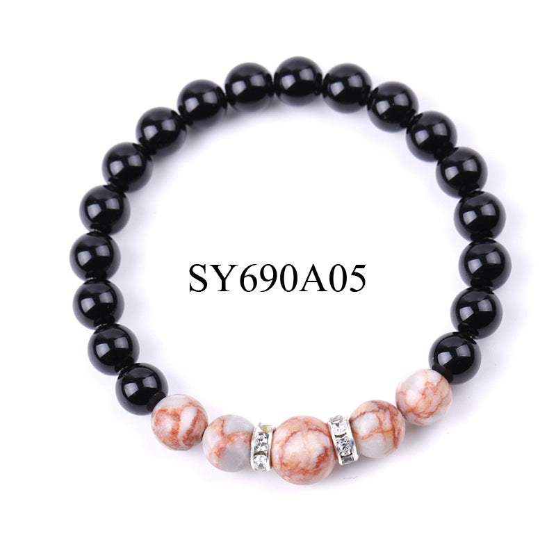 8 Mm 10mm Tigers Eye And Glossy Black Stone Micro-Inlaid Diamond Bracelet Vera Lux