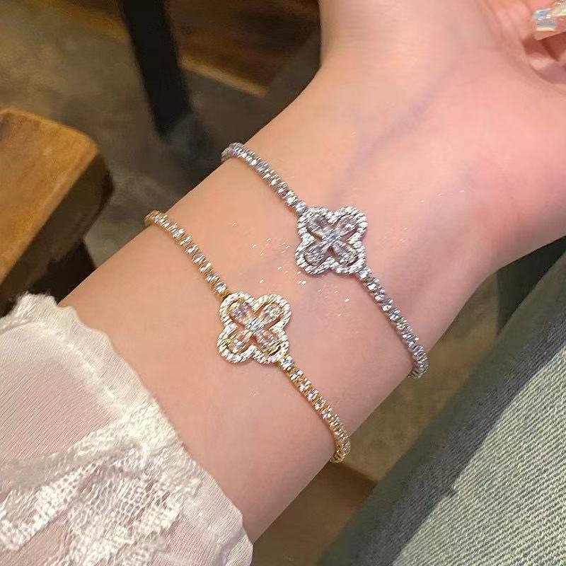 Wind Super Sparkling Full-Crystal Four-Leaf Clover Bracelet For Women Vera Lux