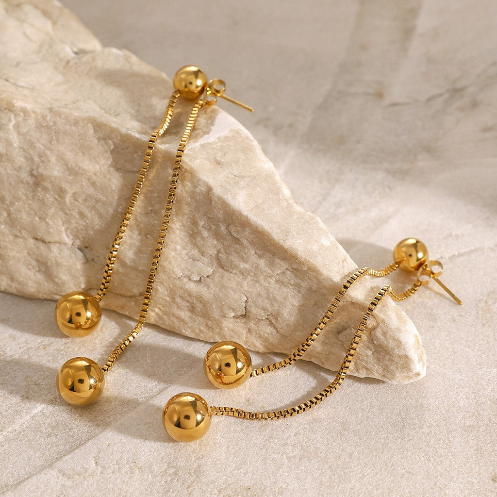 18K gold noble round beads with tassel design light luxury style earrings Vera Lux