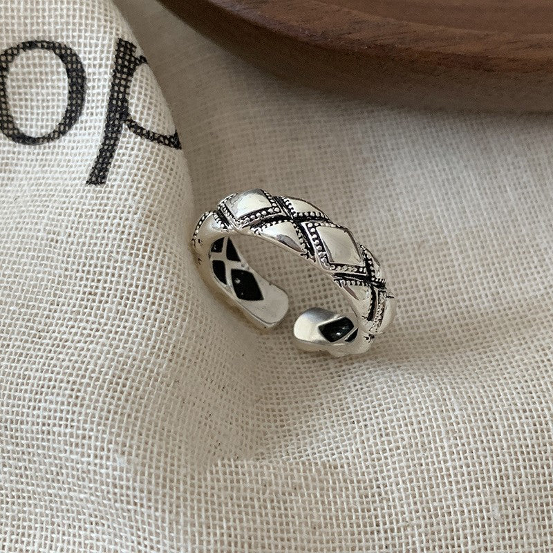 925 Sterling Silver Twisted Chain Open Ring For Women, Vintage Korean Style Adjustable Non Tarnish Jewelry Vera Lux
