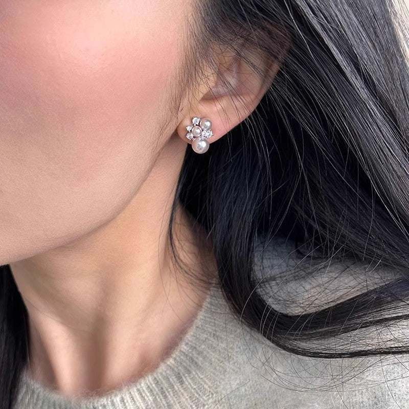 Gentle, Fair-looking Manta Rose Gold Pearl Zircon Stud Earrings Vera Lux