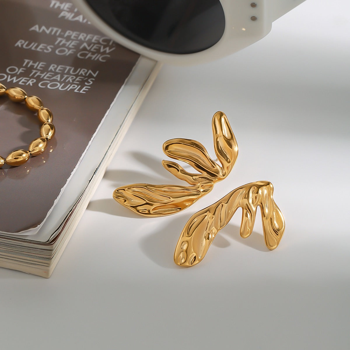 18K gold geometric wings design trendy personality earrings Vera Lux