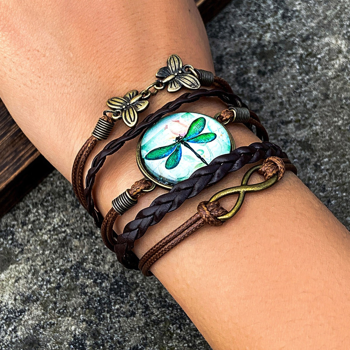 Ethnic style hand-woven gravel retro flying bird multi-layer winding leaf bracelet Vera Lux