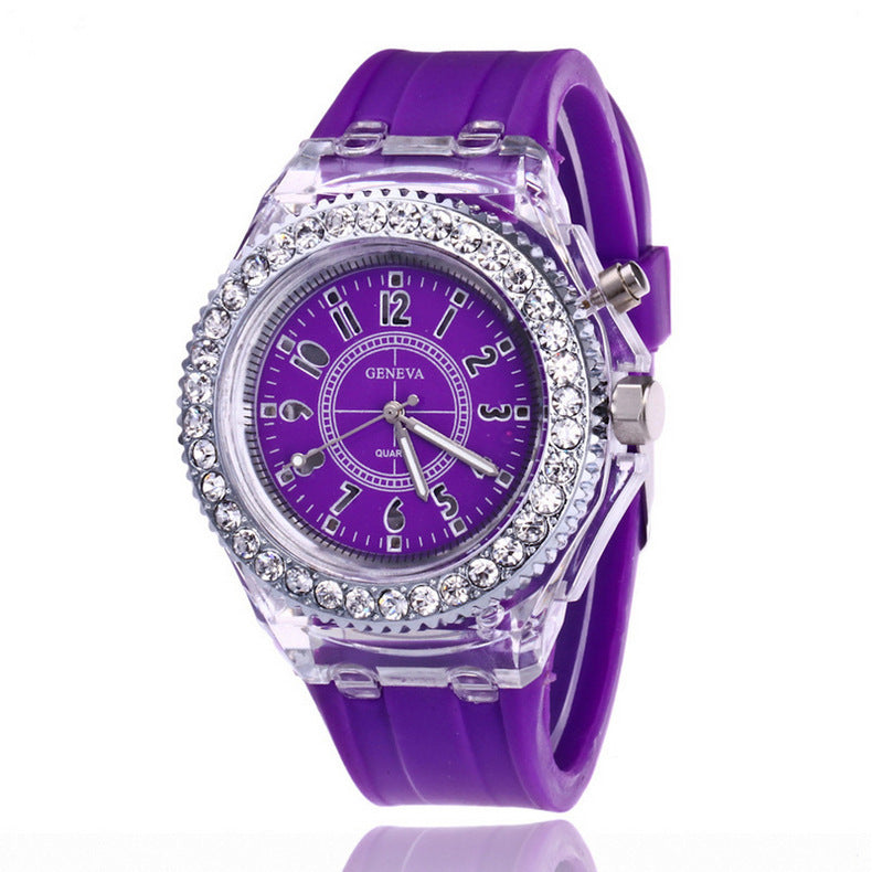 LED Luminous Watches Geneva Women Quartz Watch Women Ladies Silicone Bracelet Watches Vera Lux