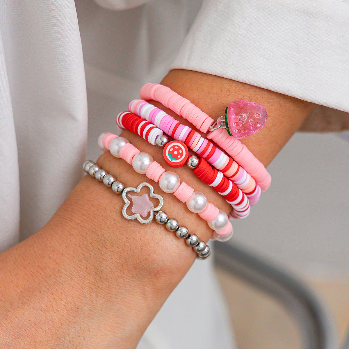 Strawberry polymer clay beaded bracelet Vera Lux