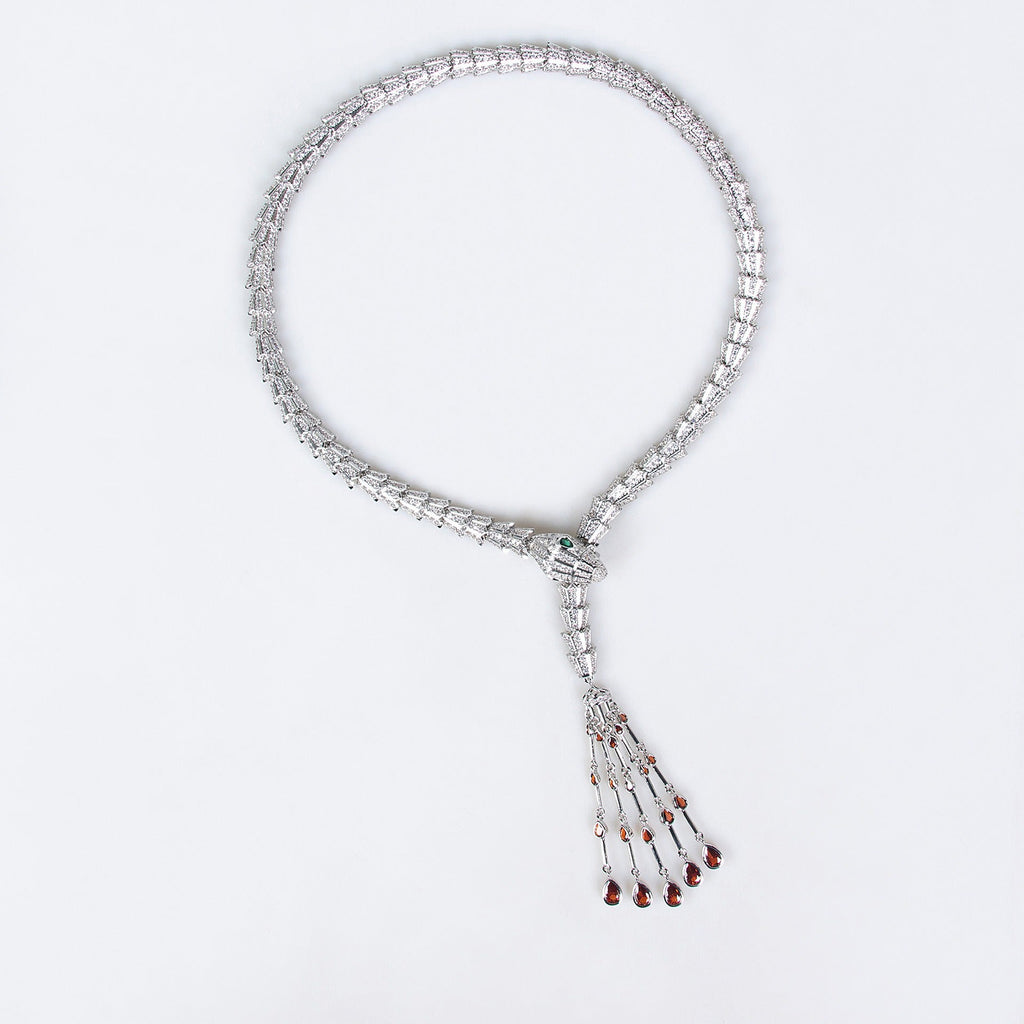 Serpentine Teardrop Tassel Zircon Earrings & Necklace Set Vera Lux