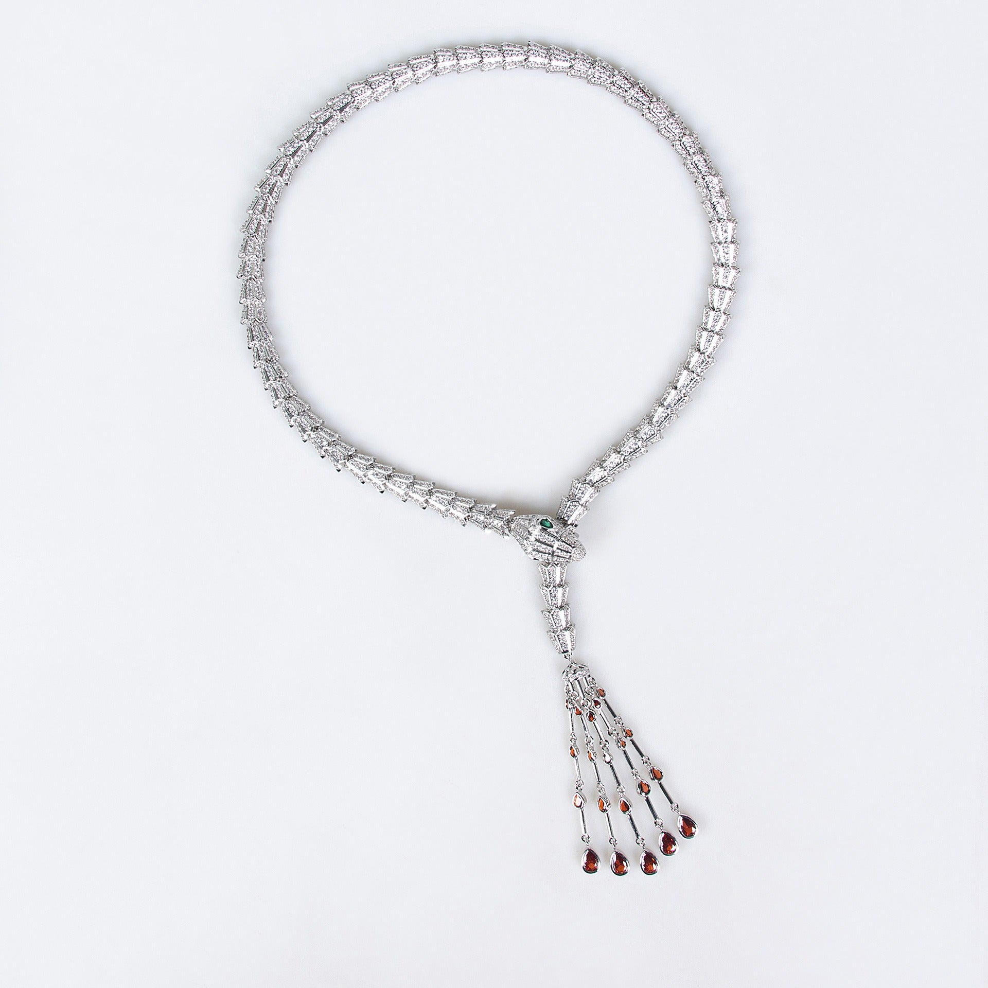 Serpentine Teardrop Tassel Zircon Earrings & Necklace Set Vera Lux