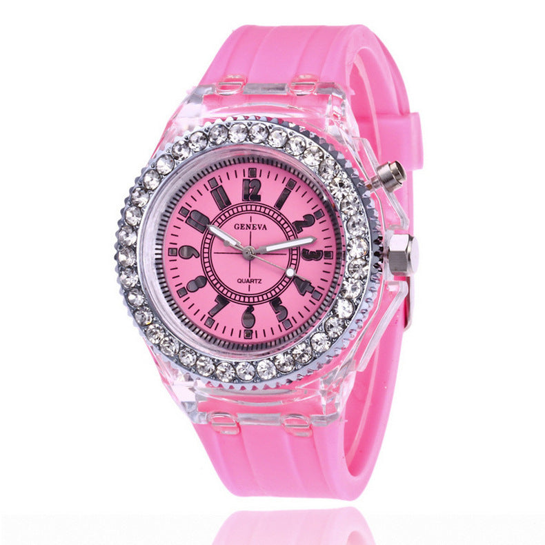 LED Luminous Watches Geneva Women Quartz Watch Women Ladies Silicone Bracelet Watches Vera Lux