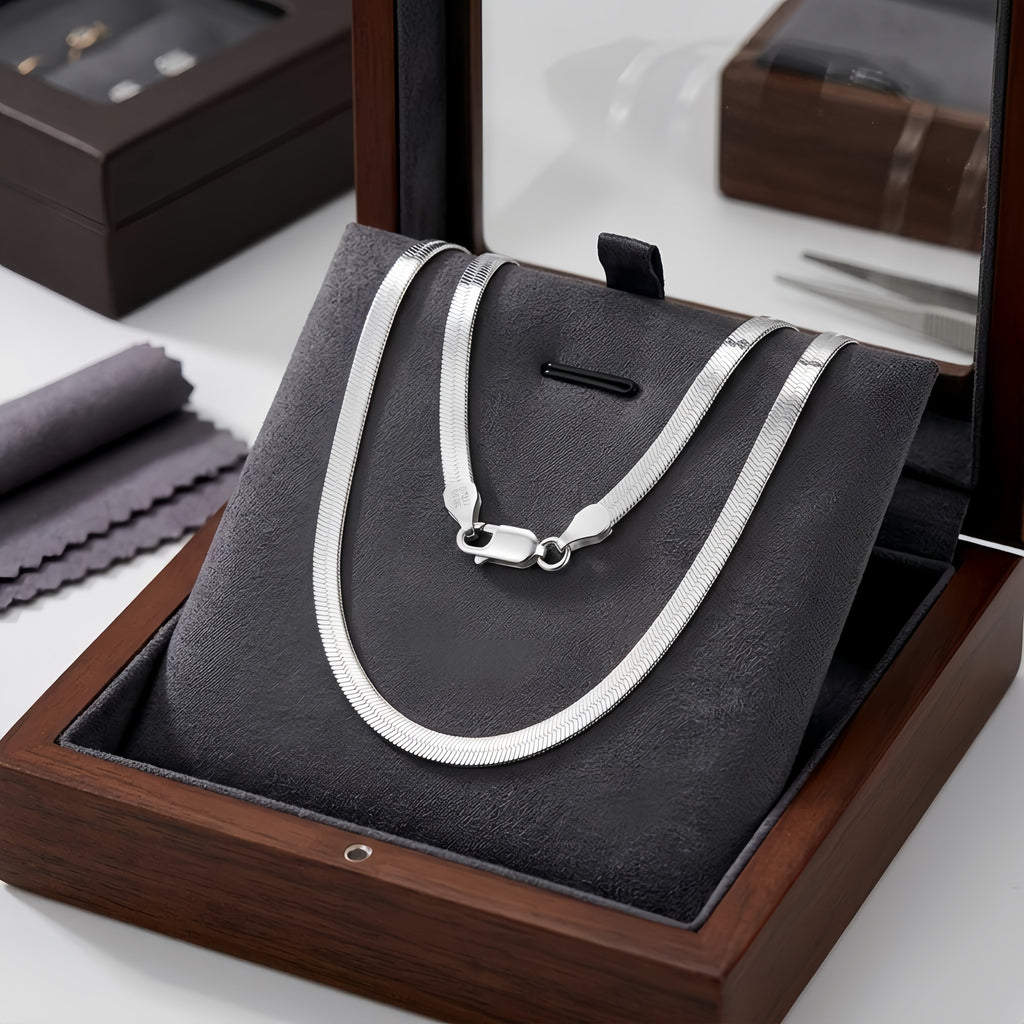 925 Sterling Silver Elegant  Herringbone Chain Necklace with Secure Lobster Clasp Vera Lux