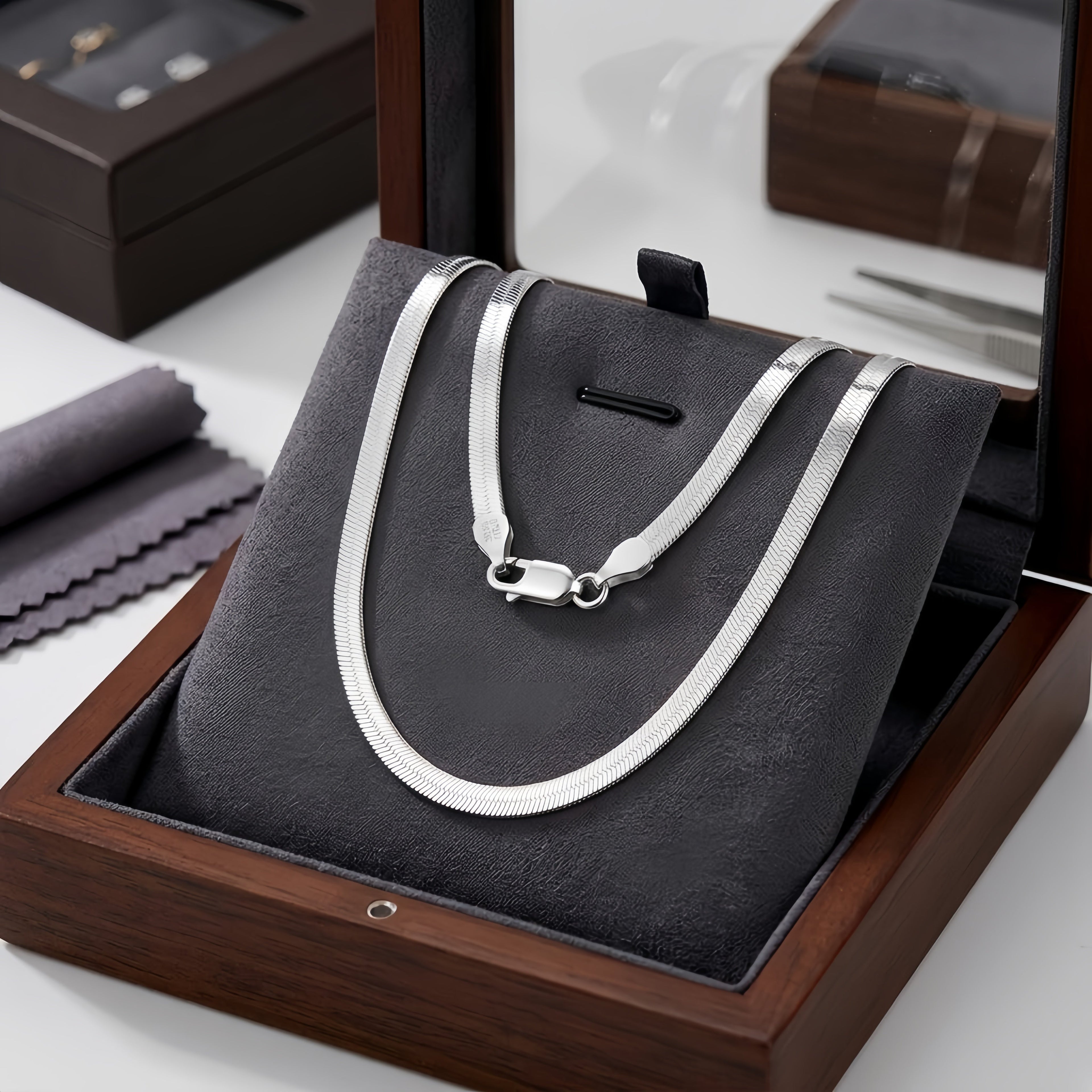 925 Sterling Silver Elegant  Herringbone Chain Necklace with Secure Lobster Clasp Vera Lux