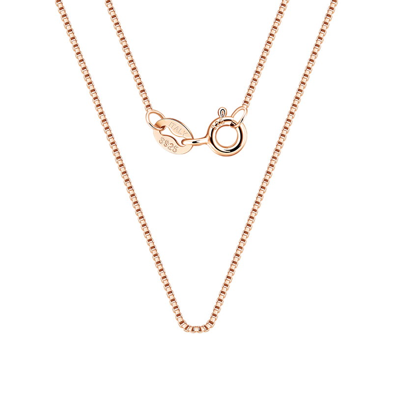 925 Sterling Silver Elegant Rose Gold Box Chain Necklace - Italian Craftsmanship Sterling  S Vera Lux