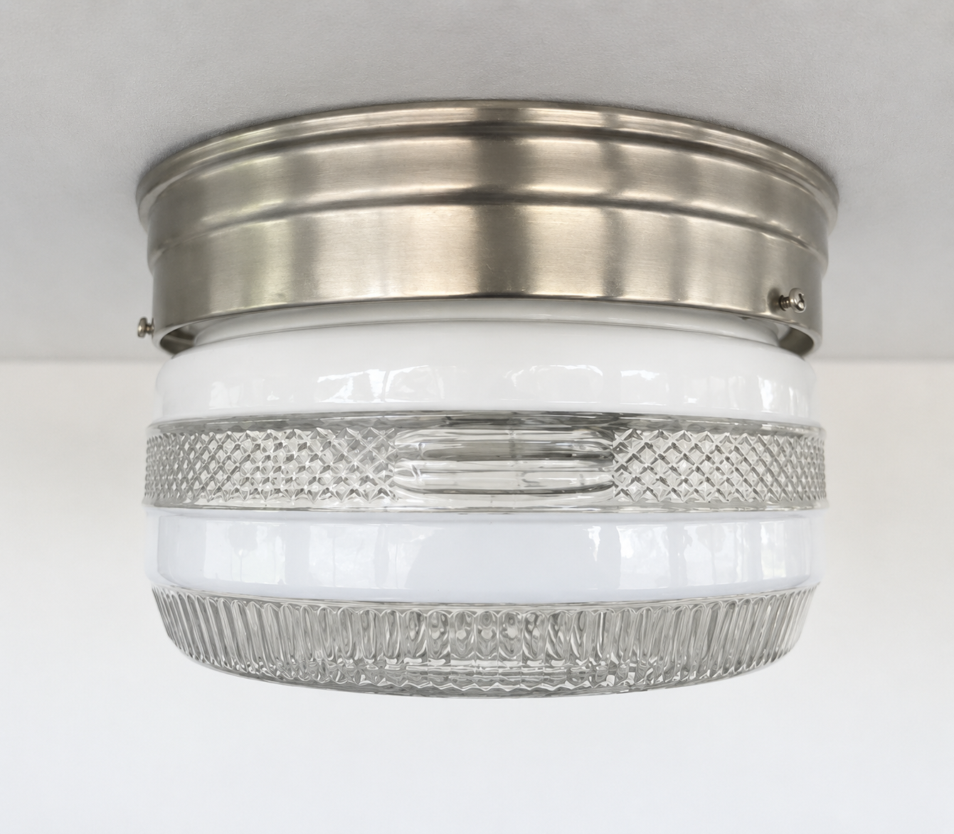 RETRO 1960's Antique DRUM Flush Mount Ceiling Light Brushed Nickel The Lamp Goods
