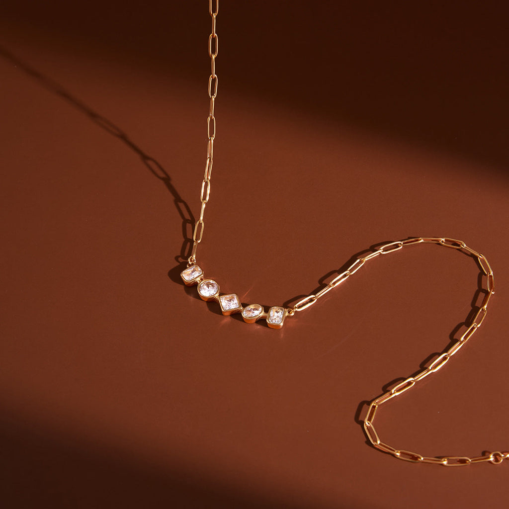 Zircon Necklace and Chain Tassel Earring Set Vera Lux