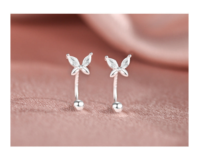 S999 Sterling Silver Butterfly Stud Earrings For Women, Minimalist Design, Screw Back Tragus Piercing, Dainty & Elegant Screw Fastening Vera Lux