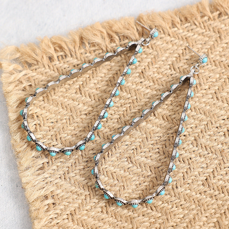Hollowed-out Large Teardrop Turquoise Earrings Trendy And Unique Vera Lux