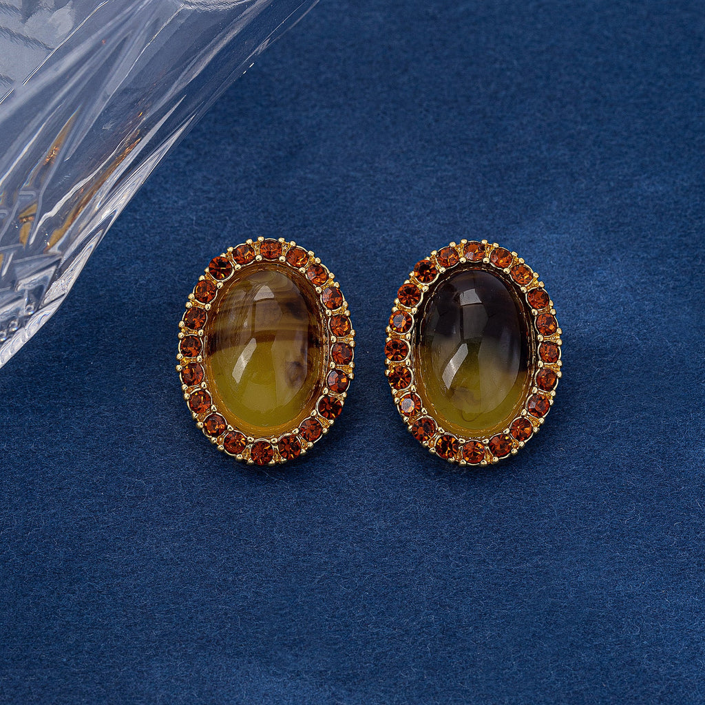 Vintage French Minimalist Luxe Oval Czech Crystal Earrings Vera Lux