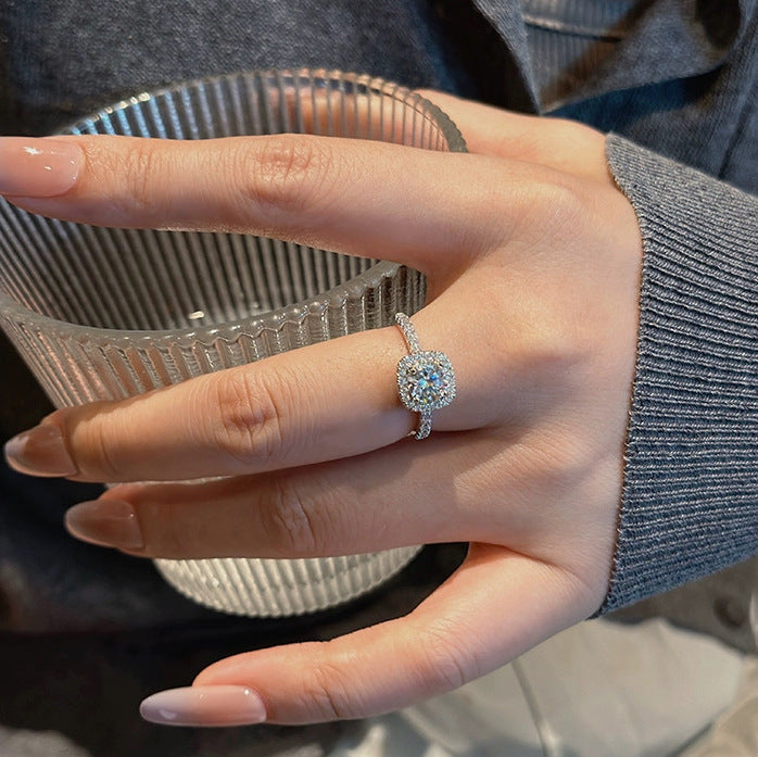S925 Sterling Silver 1 Carat Moissanite Four-Prong Square Ring For Women, Luxury Shiny, Light Luxury & Versatile Vera Lux