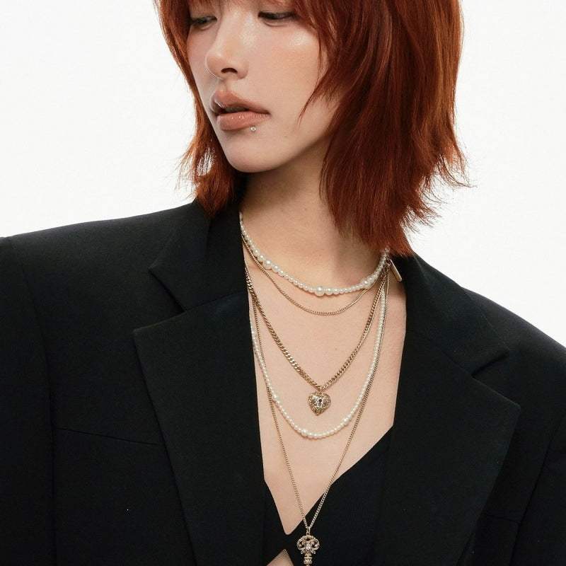 Retro Love Lock Core Series Multi-Layer Pearl Necklace Vera Lux