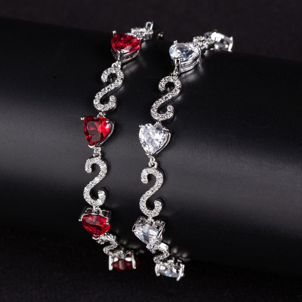 S925 Silver Number-Spliced Heart & Cubic Zirconia Bracelet Vera Lux