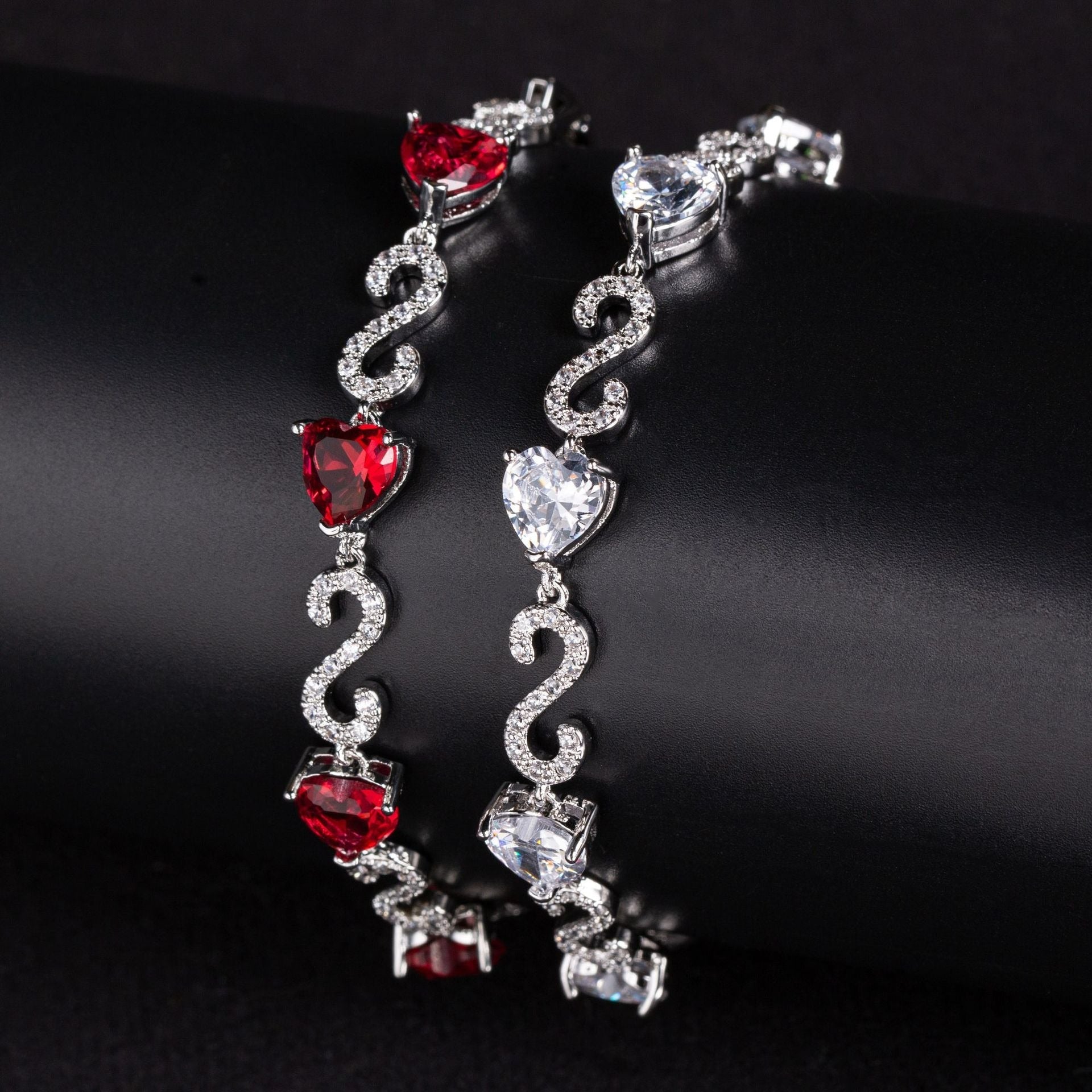 S925 Silver Number-Spliced Heart & Cubic Zirconia Bracelet Vera Lux