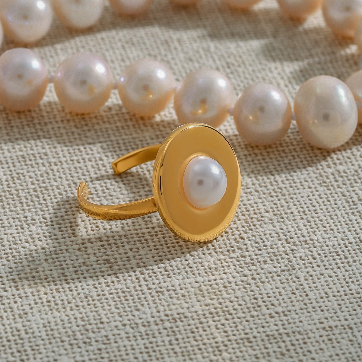 18k gold titanium steel pearl ring Vera Lux