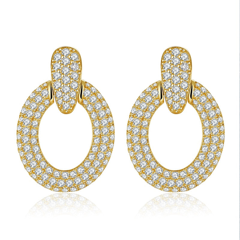 S925 Sterling Silver Gold Plated Moissanite Dangle Earrings  Full Pave Circle Drop Earrings With GRA Certificate Luxury Jewelry Gift Box Set Vera Lux