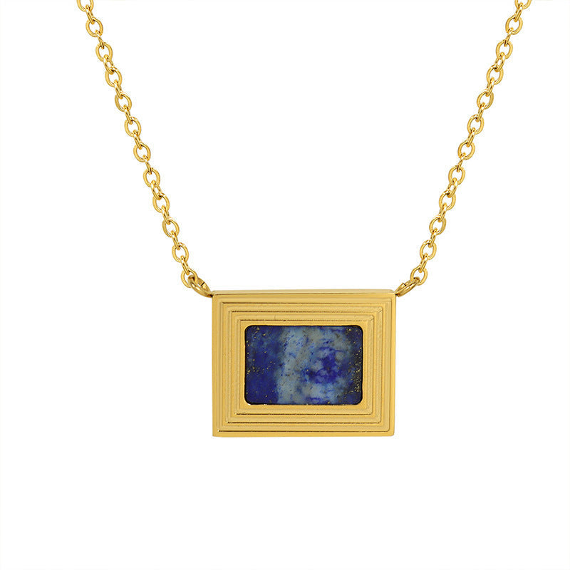 French-style Square Oil Painting Lapis Lazuli Necklace Vera Lux