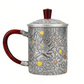 Pure 999 Fine Silver Handcrafted Floral Embossed Silver Tea Mug with Elegant Wood Accents - Handicraft Vera Lux