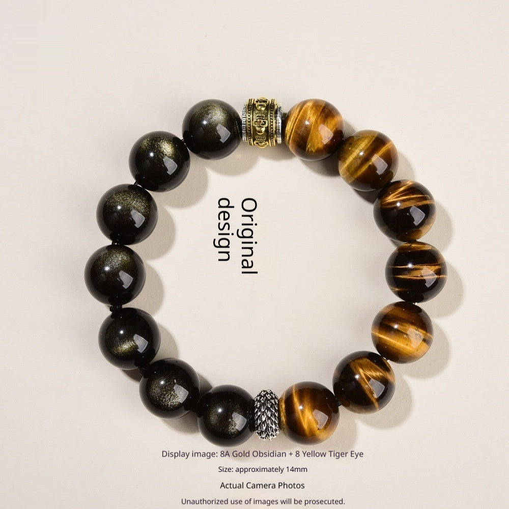 Natural Tigers Eye And Obsidian Collectors Bracelet Vera Lux