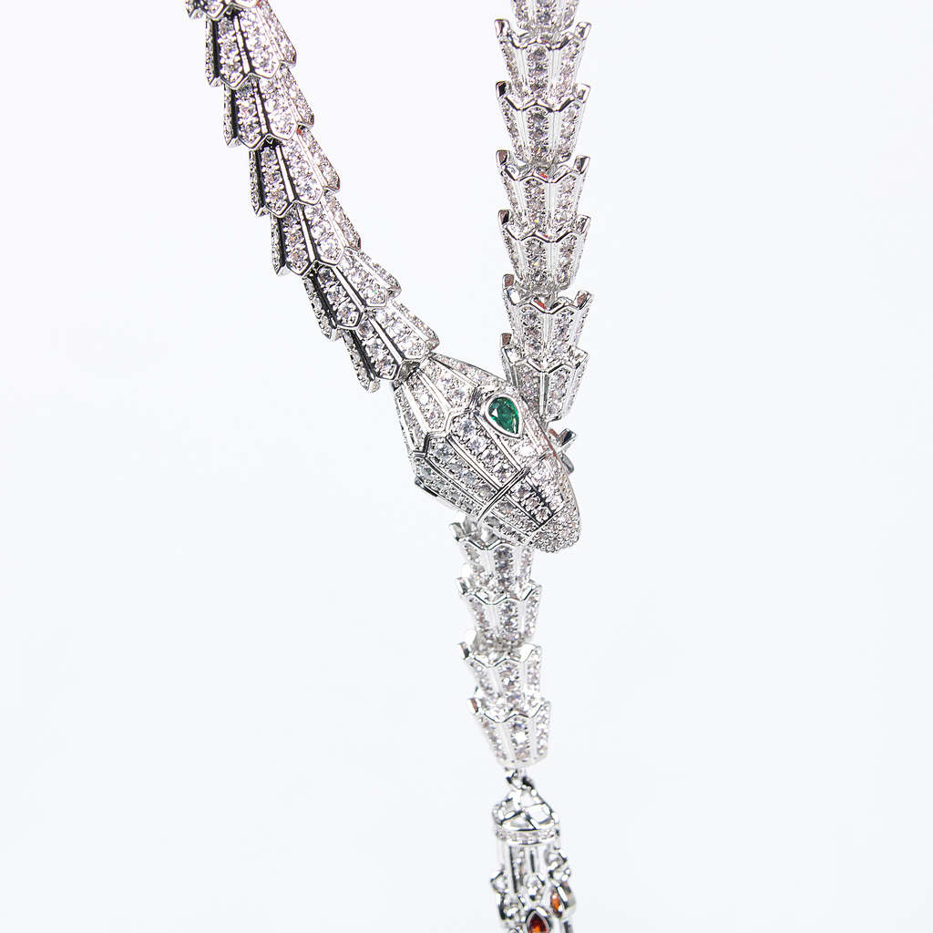 Serpentine Teardrop Tassel Zircon Earrings & Necklace Set Vera Lux