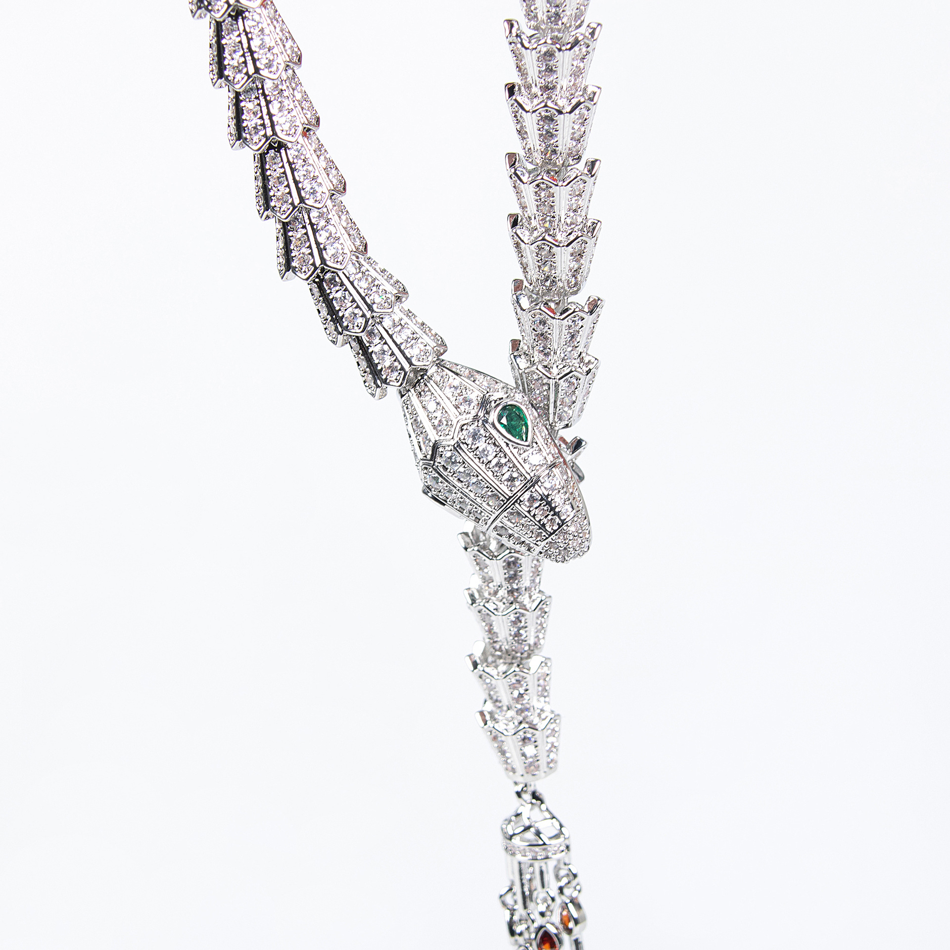 Serpentine Teardrop Tassel Zircon Earrings & Necklace Set Vera Lux