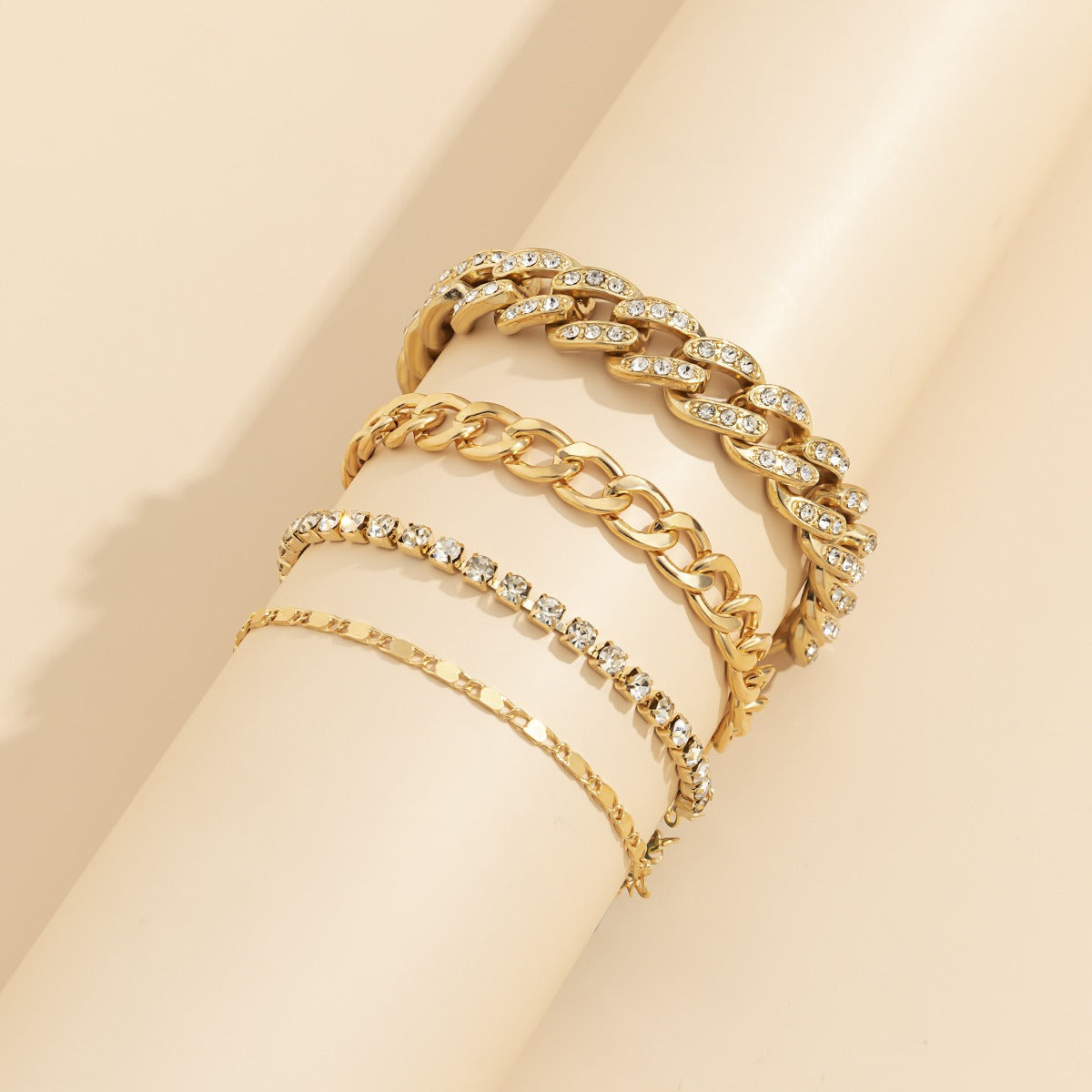 Hip-hop retro diamond-studded Cuban chain bracelet set Vera Lux