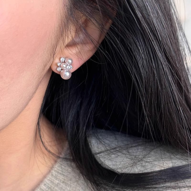 Gentle, Fair-looking Manta Rose Gold Pearl Zircon Stud Earrings Vera Lux