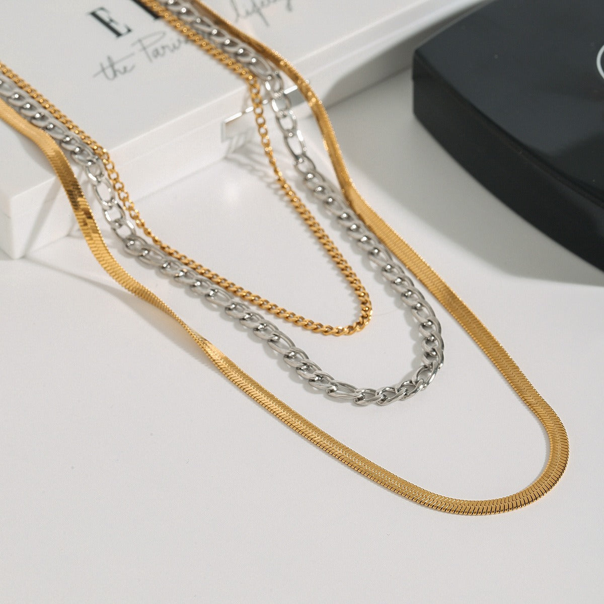 18K gold multi-layer chain with gold and silver color matching design simple personality necklace Vera Lux
