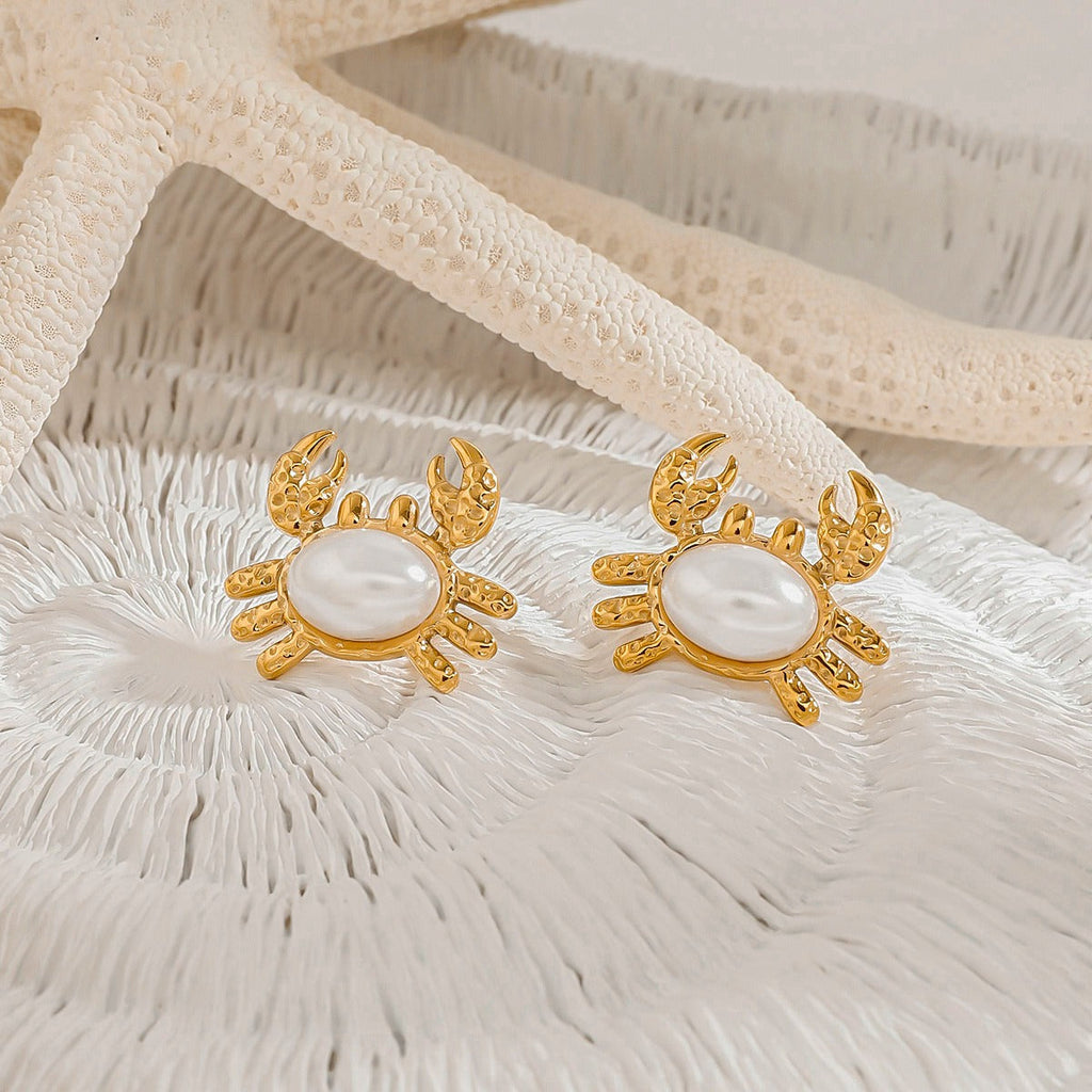 18K gold crab-shaped earrings inlaid with pearls, exquisite and unique design Vera Lux