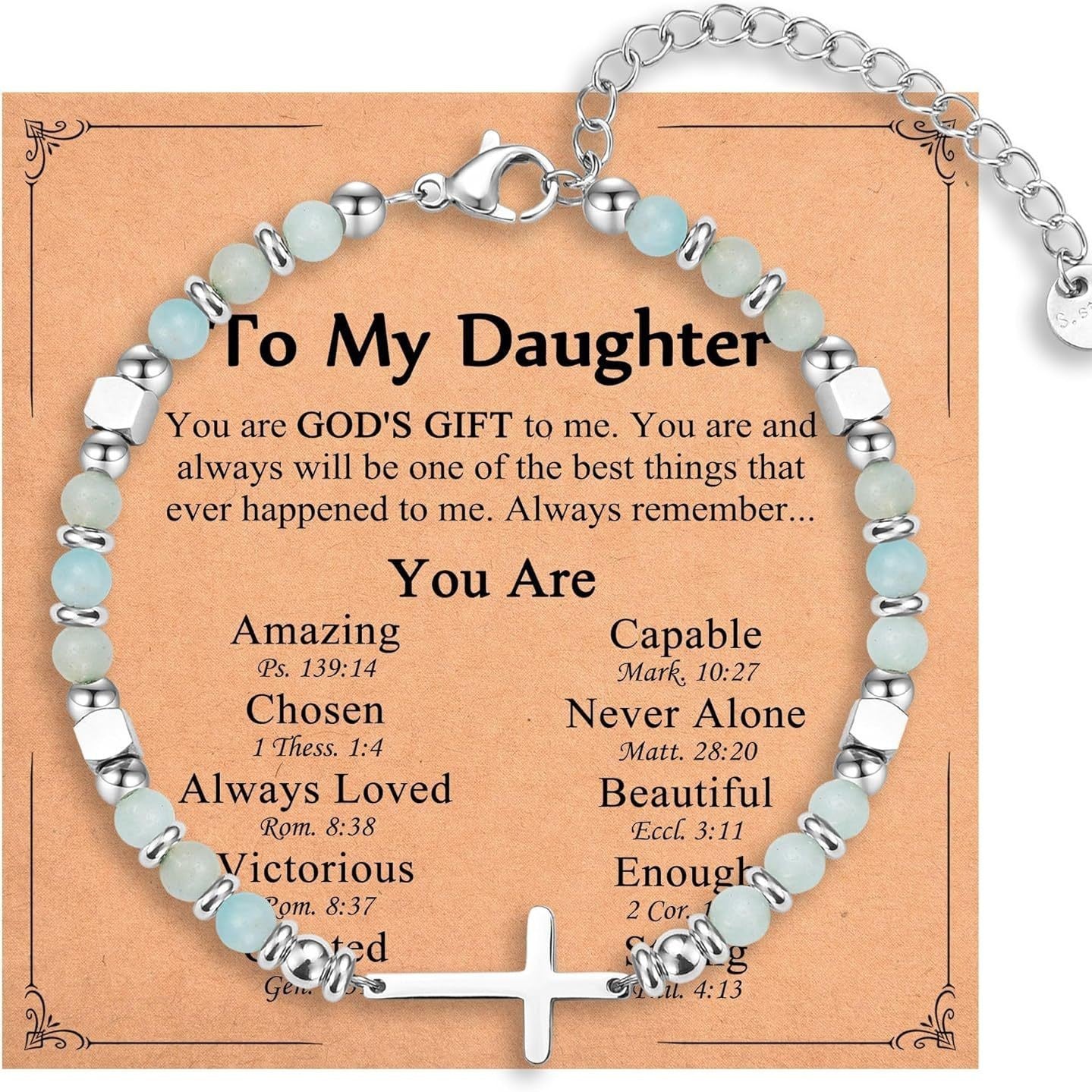 Natural Stainless Steel Cross Beaded Bracelet Card Vera Lux