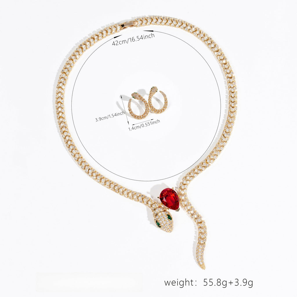 S925 Silver Curved Snake Necklace with Zirconia and Diamonds Vera Lux