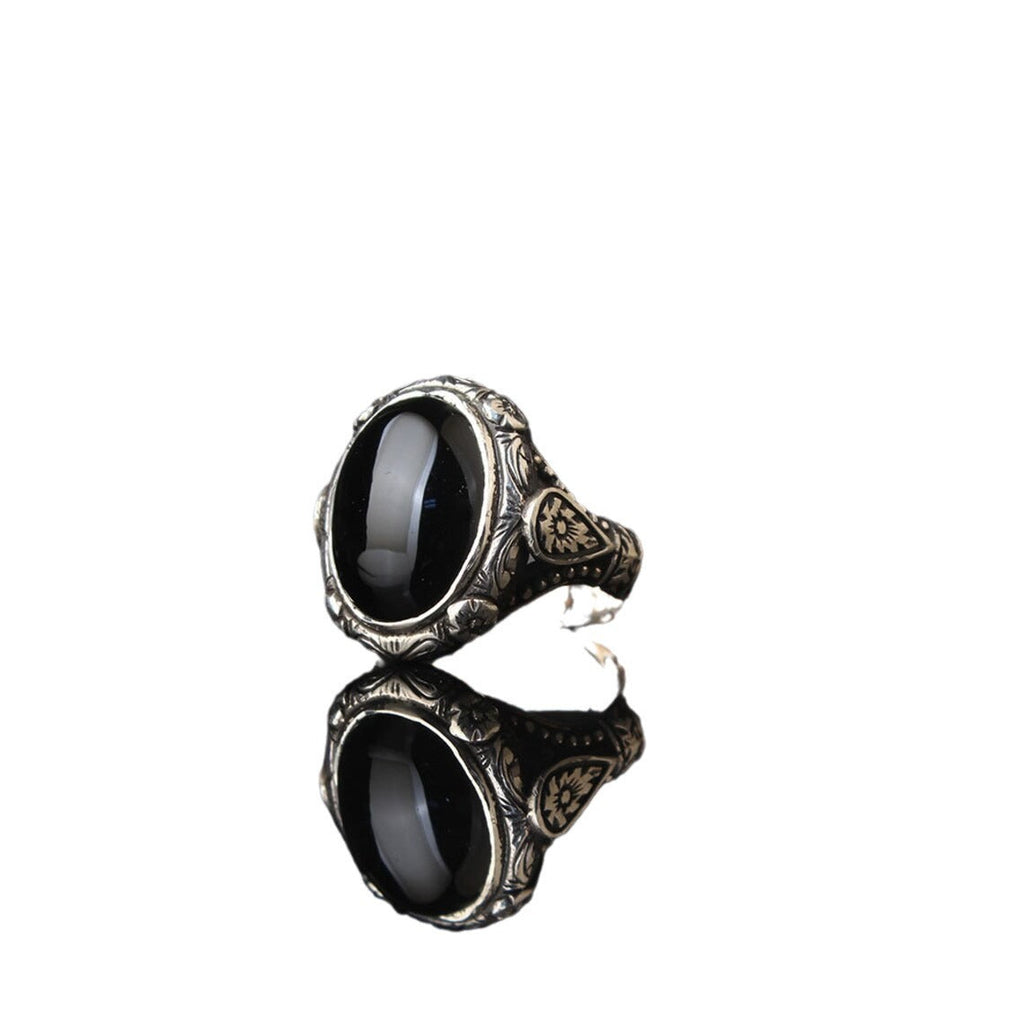 Fashionable Punk Carved Vintage Ring For Men With Black Gemstones Vera Lux