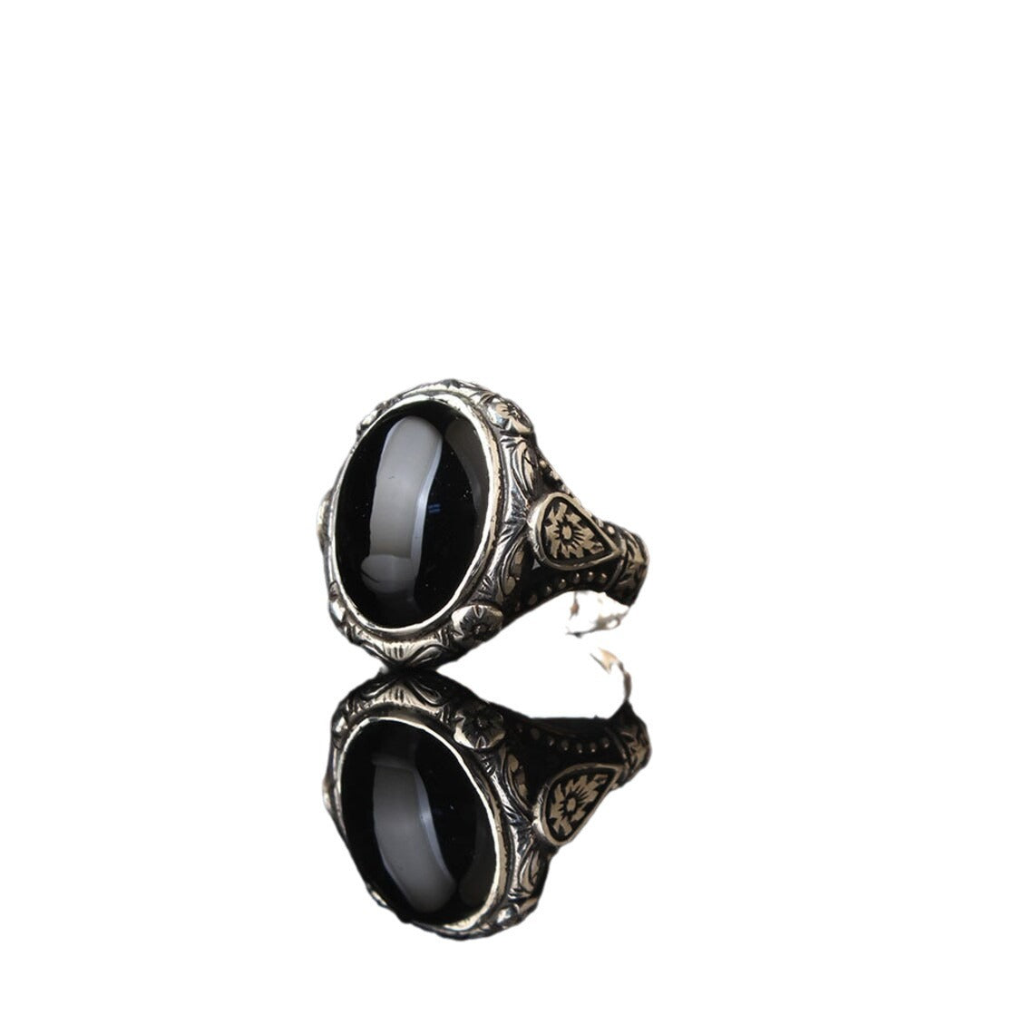 Fashionable Punk Carved Vintage Ring For Men With Black Gemstones Vera Lux