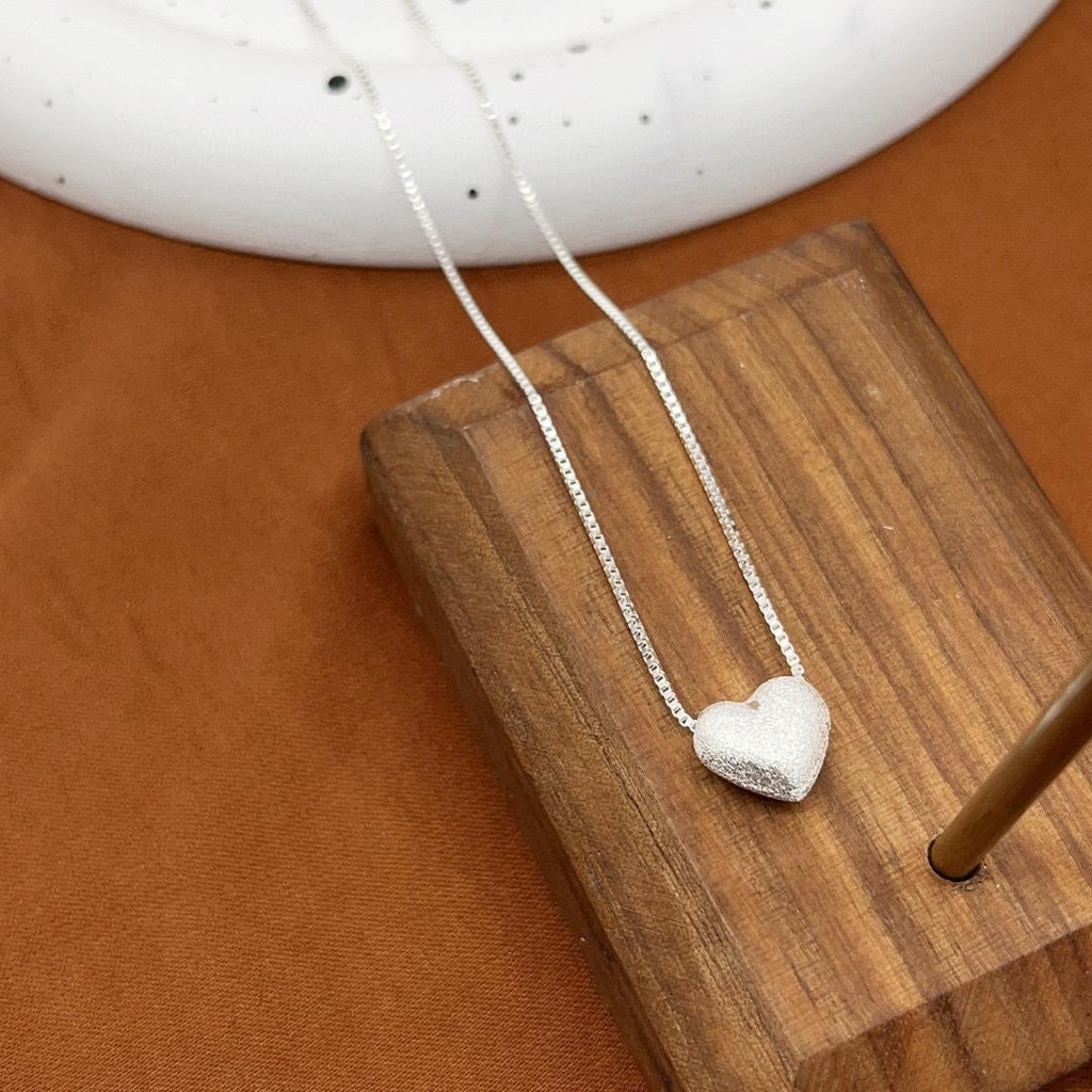 1pcs 999 Sterling Silver Matte Heart Box Chain Necklace, Dainty Elegant Style, Ideal For Birthday & Valentine Gifts Vera Lux