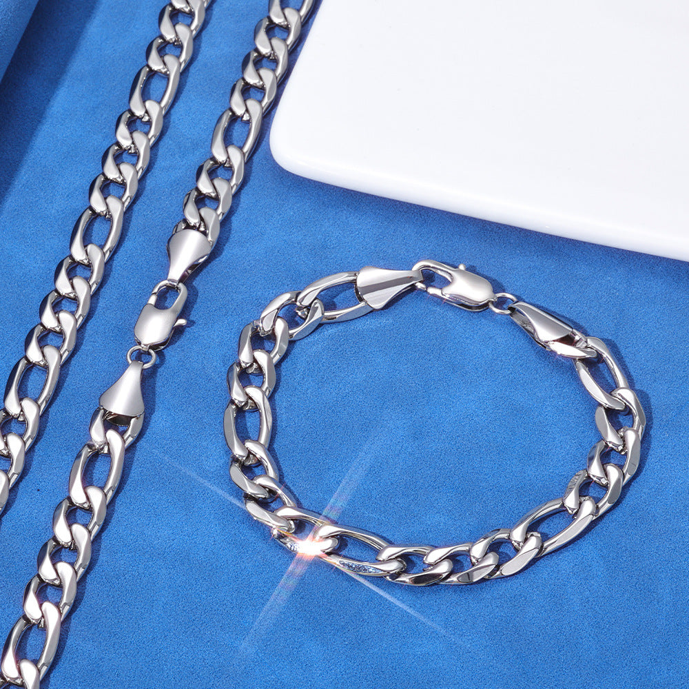 Day-shaped Clasp Stainless Steel Figaro Necklace Vera Lux