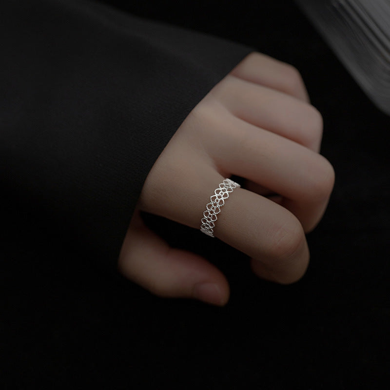 S925 Sterling Silver Lace Edge Ring For Women, Elegant & Premium Niche Design, Hollow Heart Open Index Finger Ring, Trendy Vera Lux
