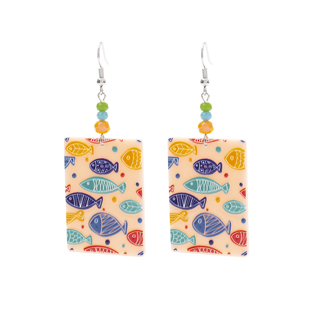 Fashionable Square 3D Printed Acrylic Multi-Color Fish Earrings For Women Vera Lux