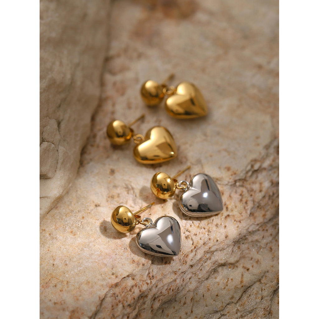 Stainless Steel Half-Hemisphere Heart Earrings For Women Vera Lux