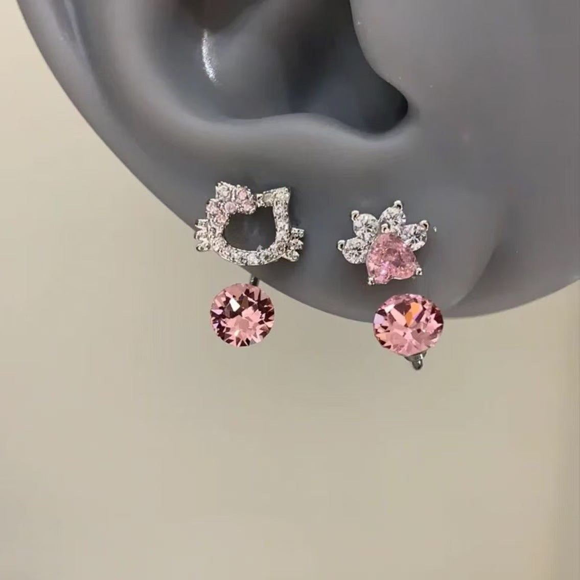 Cat Claw Super Sparkling Full Diamond Zircon KT Cat Earrings For Women, Sweet Cute Ear Drops, Bow Ear Studs Vera Lux